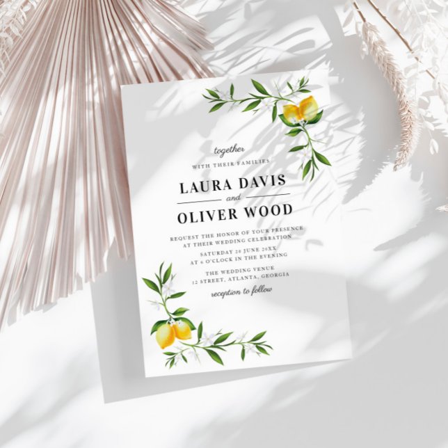 Modern watercolor lemon greener wedding invitation (Creator Uploaded)