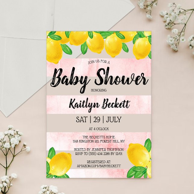 Modern Watercolor Lemon Tree Baby Shower Acrylic Invitations (Creator Uploaded)