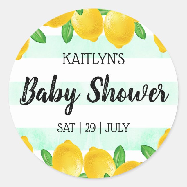 Modern Watercolor Lemon Tree Baby Shower Classic Round Sticker (Front)