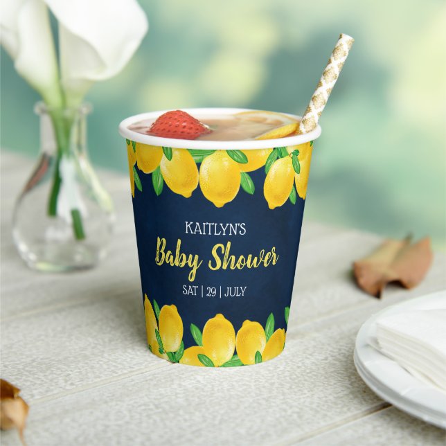 Modern Watercolor Lemon Tree Baby Shower Paper Cups (Insitu)