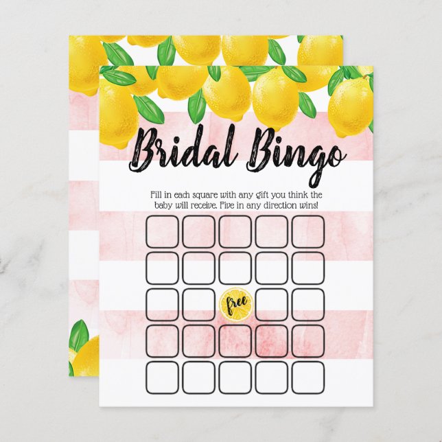 Modern Watercolor Lemon Tree Bridal Shower Bingo (Front/Back)