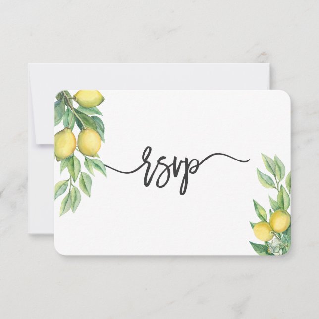 Modern Watercolor Lemon Tropical Wedding RSVP (Front)