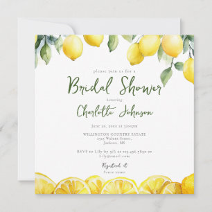 Modern Watercolor Lemons Citrus Bridal Shower Invitation