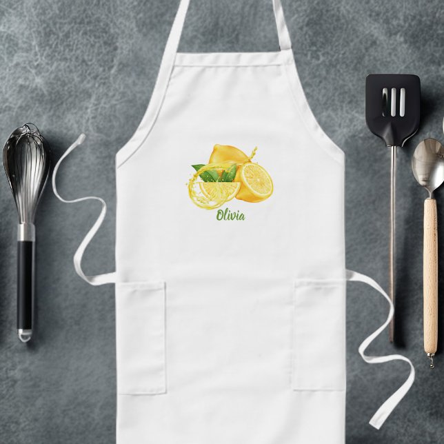Modern Watercolor Lemons,Simple, Personalised Long Apron (Creator Uploaded)
