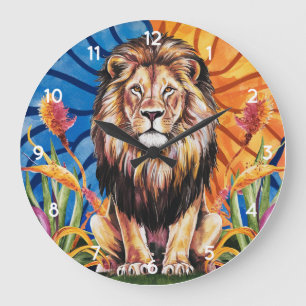 Modern Watercolor lion Large Clock
