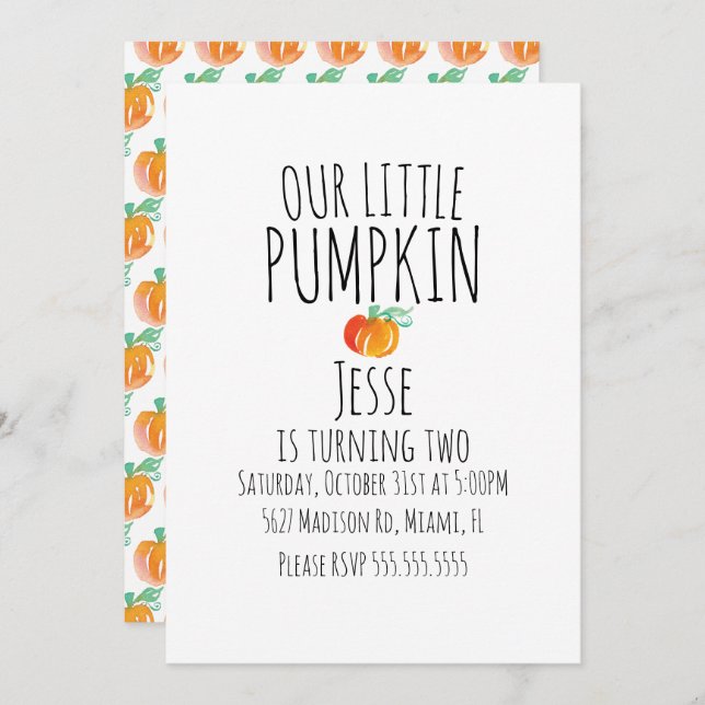 Modern Watercolor Little Halloween Pumpkins  Invitation (Front/Back)