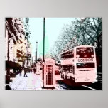 Modern Watercolor London Street Scene Pop Art Poster<br><div class="desc">A cool colorful watercolor pop art adaptation of a photograph depicting an ordinary mundane everyday street scene in the city of London England United Kingdom complete with iconic phone box and double decker bus.  The colors are soft pastel shades of blue,  green,  orange,  yellow,  pink and red.</div>