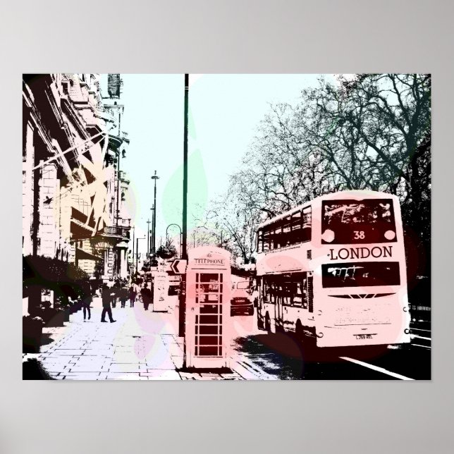 Modern Watercolor London Street Scene Pop Art Poster (Front)