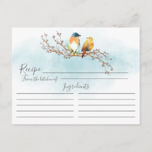 Modern Watercolor Love Birds Recipe Card