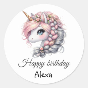 Modern watercolor magical baby unicorn classic round sticker