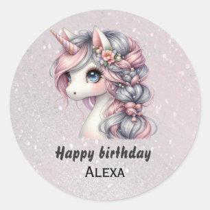 Modern watercolor magical baby unicorn classic round sticker