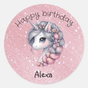 Modern watercolor magical baby unicorn  classic round sticker
