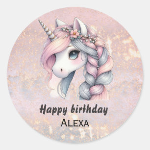 Modern watercolor magical baby unicorn classic round sticker