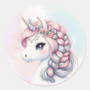 Modern watercolor magical baby unicorn  classic round sticker