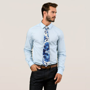Modern Watercolor Mediterranean  Blue Tiles  Tie
