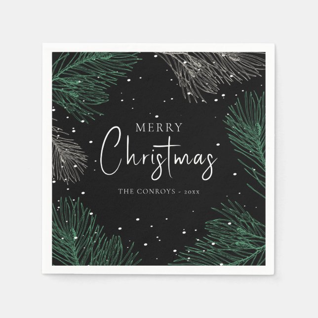 Modern Watercolor Merry Christmas  Napkin (Front)