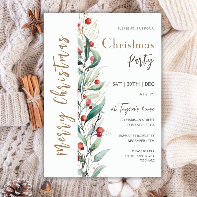 Modern Watercolor Merry Christmas Party Invitation (Creator Uploaded)