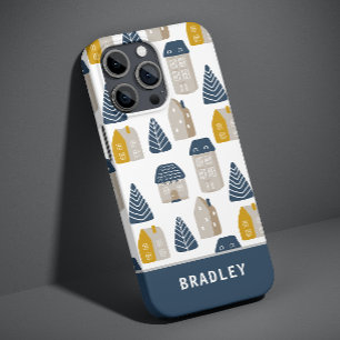 Modern Watercolor Minimalist House Pattern Name Case-Mate iPhone 14 Case