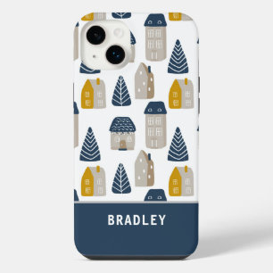 Modern Watercolor Minimalist House Pattern Name iPhone 14 Plus Case