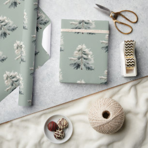 Modern Watercolor Minimalist Pine Tree Christmas  Wrapping Paper