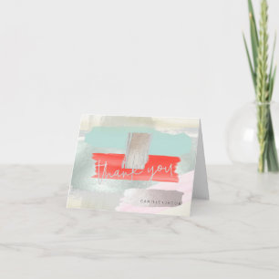 Modern Watercolor, Mint Coral Thank You Card