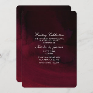 Modern Watercolor Moody Maroon Burgundy Wedding Invitation