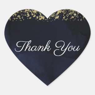 Modern Watercolor Moody Navy Blue & Gold Wedding Heart Sticker