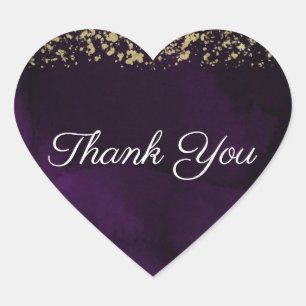 Modern Watercolor Moody Royal Purple Gold Wedding Heart Sticker