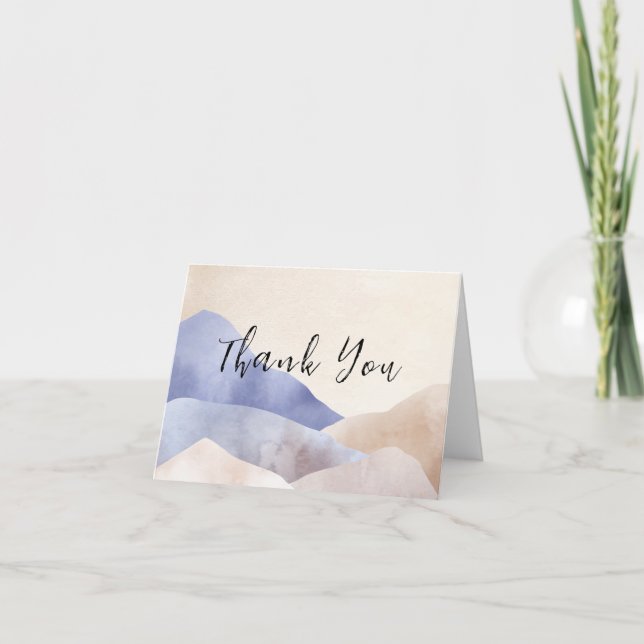 Modern Watercolor Mountain Baby Shower Thank You Card (Front)
