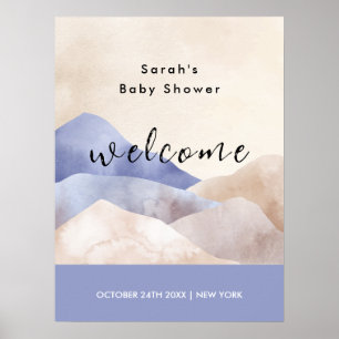 Modern Watercolor Mountain Baby Shower Welcome Poster