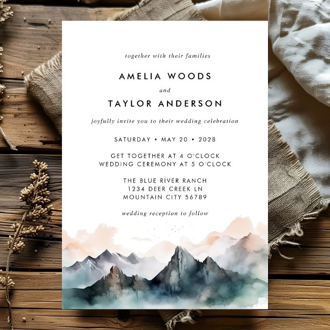 Modern Watercolor Mountain Forest Wedding  Invitation (Creator Uploaded)