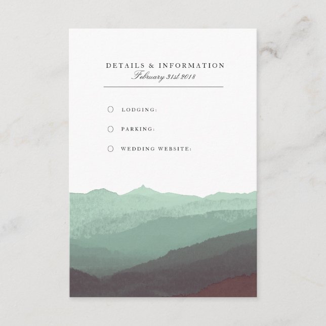 Modern Watercolor Mountain Information Card (Front)