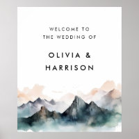 Modern Watercolor Mountain Landscape Wedding