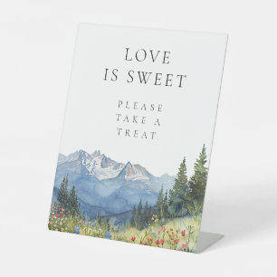 Modern Watercolor Mountain Love Is Sweet Favour Pedestal Sign