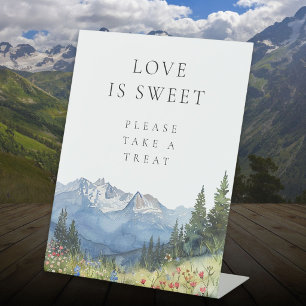 Modern Watercolor Mountain Love Is Sweet Favour Pedestal Sign