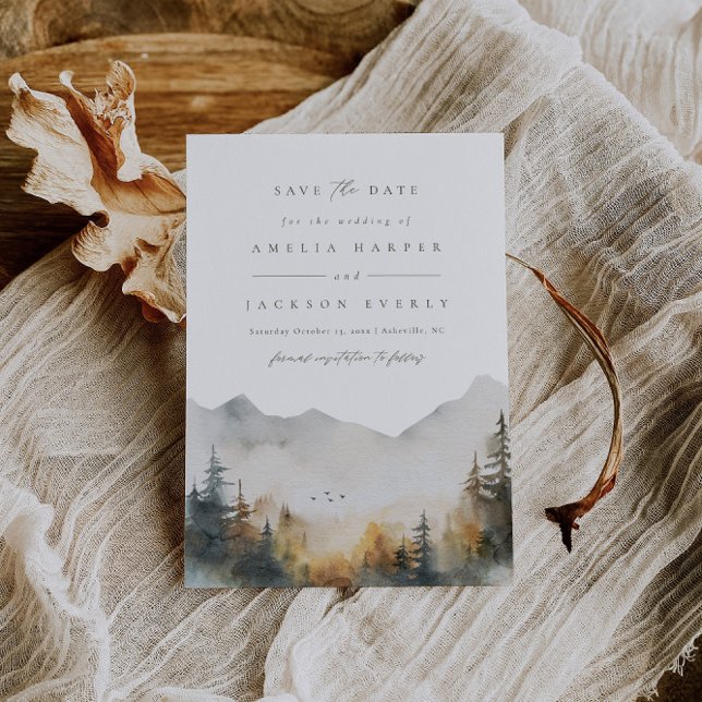 Modern Watercolor Mountain Wedding Save The Date Invitation (Creator Uploaded)
