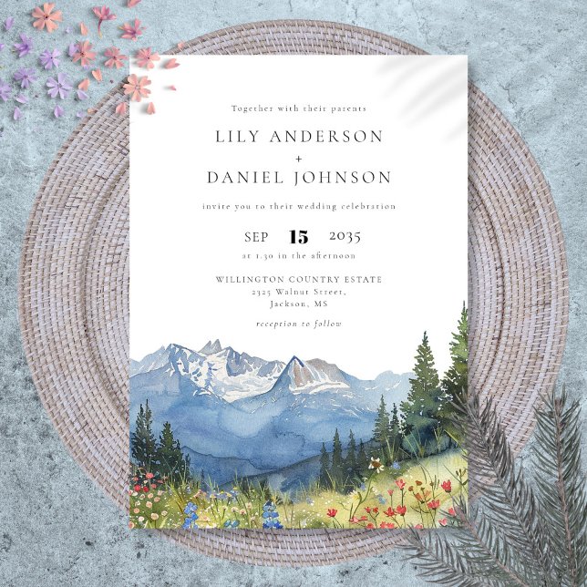 Modern Watercolor Mountain Wildflower Wedding Invitation (Modern Watercolor Mountain Wildflower Wedding Invitation)