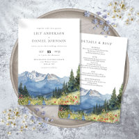 Modern Watercolor Mountain Wildflower Wedding