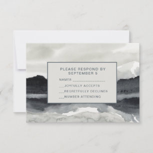 Modern Watercolor Mountains RSVP Card Indigo Cream