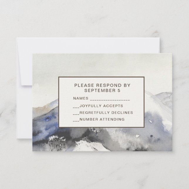 Modern Watercolor Mountains RSVP Card Neutral Tan (Front)
