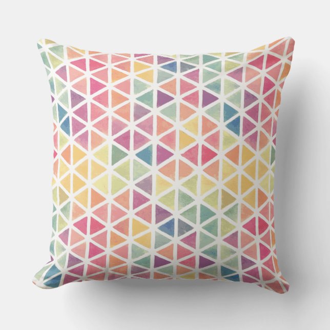 Modern Watercolor Multi-colour Triangle Patterned  Cushion (Front)