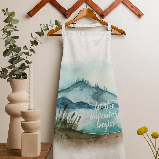 Modern Watercolor Nature Let's The Adventure Begin Apron (Creator Uploaded)
