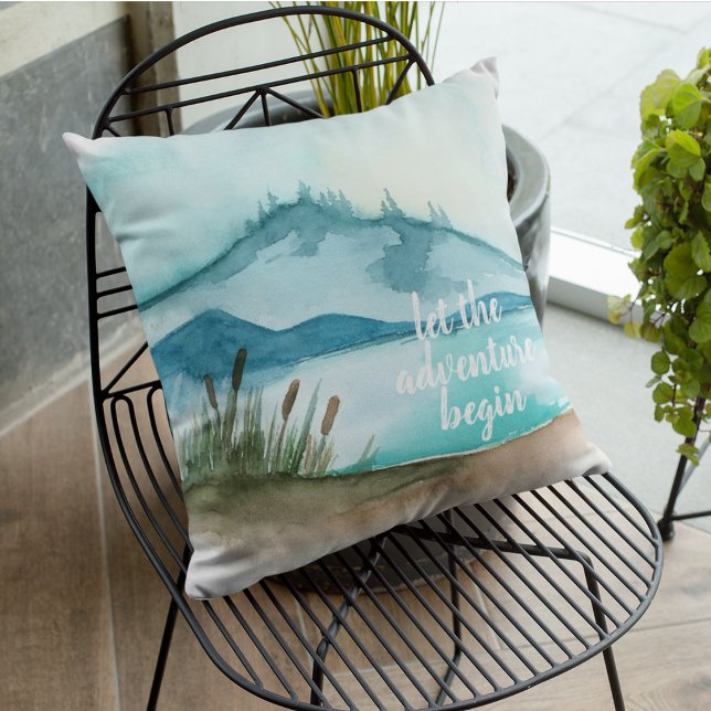 Modern Watercolor Nature Let's The Adventure Begin Cushion (Creator Uploaded)