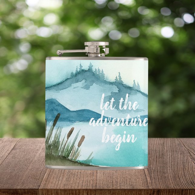Modern Watercolor Nature Let's The Adventure Begin Hip Flask (Creator Uploaded)