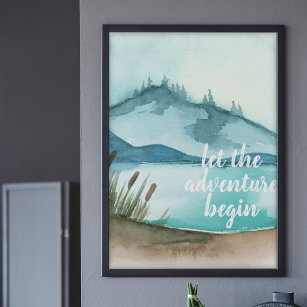 Modern Watercolor Nature Let's The Adventure Begin Poster