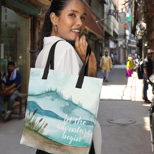 Modern Watercolor Nature Let's The Adventure Begin Tote Bag (Creator Uploaded)