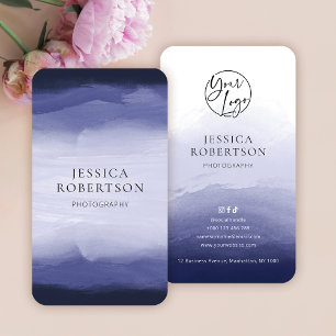 Modern Watercolor Navy Dark Blue Professional Logo Business Card