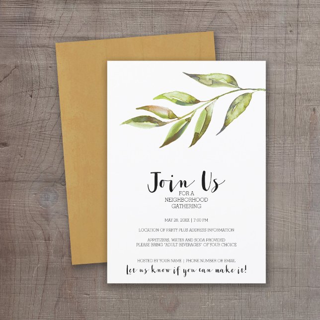 Modern Watercolor Neighbourhood Cocktail Party Invitation (Modern Watercolor Invitation for a Neighborhood Open House or General Cocktail Party)