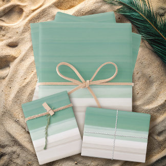 Modern Watercolor Ocean Beach Turquoise Sand Wrapping Paper Sheet