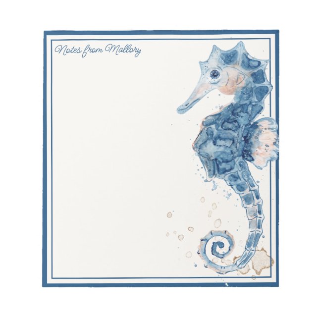 Modern Watercolor Ocean Seahorse Nautical  Notepad (Front)